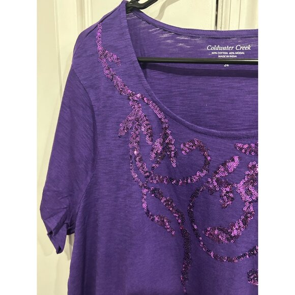 Coldwater Creek NWT Purple Sequin Embellished Short Sleeve Ruched Top Sz 3X - Picture 5 of 12